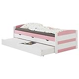 IDIMEX Kojenbett Jessy aus massiver Kiefer in weiß/rosa, praktisches Gästebett mit Auszugbett, schönes Tagesbett mit 2 Schubladen