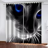 BONDIJ Vorhang Blickdicht Mit Ösen 2Er Set 3D Abstrakte Tierkatze Muster Verdunkelungsvorhang, Schallschutz Vorhänge Kinderzimmer Junge Mädchen, Thermogardine Fensterdekoration 232X236cm (HxB)