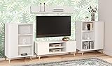 Dmora Wohnwand im skandinavischen Stil, TV-Schrank mit 2 Sideboards mit Wendetür, passendes Regal, weiße Farbe