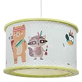 Elobra Hängelampe Kinderzimmer „Kleine Indianer“, Lampe Kinderzimmer im Tierdesign mit Bär, Fuchs, Eule, Waschbär, 40 x 40 x 25 cm, lindgrün