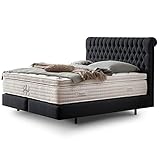 Boxspringbett Chester Webstoff, Barock, mit Visco-Topper, Chesterfield, Hotelbett, ohne Bettkasten, 7 Zonen Taschenfederkern-Matratze, Aufbau KOSTENLOS (Schwarz, 140x200 cm mit Topper)