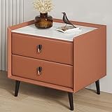 Moderner Nachttisch Aus Massivholz mit 2 Schubladen, Nachttisch mit Metallfüßen, Moderner Beistelltisch für Schlafzimmer, Wohnzimmer (Color : Orange, Size : 17.7x15.7x18.9in)