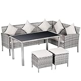 Outsunny 5-TLG. Gartenmöbel Set, Rattan Sitzgruppe mit Fußhocker, Metall, Grau, 134 x 60 x 75 cm