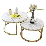 ARMOQ Minimalistischer Kreativer Couchtisch, 2 -Teilige Runde Marmor Couchtisch, Gold Wohnzimmer Oder Lounge/D70 D55