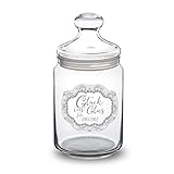 Casa Vivente Bonboniere mit Gravur Personalisiert mit Namen, Glück im Glas, Bonbonglas mit Deckel, Vorratsglas für Süßigkeiten, Hochzeitsgeschenke für Brautpaar, Valentinstagsgeschenk