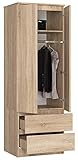 BDW Kleiderschrank, 2-türiger Kleiderschrank, 2 Schubladen, Kleiderschrank für das Schlafzimmer, Wohnzimmer, Flur, 180x60x51cm