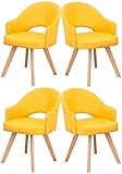 Esszimmerstühle, 4er-Set, mit Stoff gepolstert, gepolsterter Küchenstuhl mit Beinen aus Massivholz, Freizeit-Sofastuhl (Farbe: Gelb)