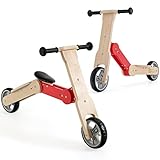 LIFEZEAL 2 in 1 Kinder Laufrad, Lauflernrad aus Holz, Kinderroller mit 2 rutschfesten Rädern & Tragegriff, Kinderrad Rutschrad ab 3 Jahre, Tragfähigkeit von 50 kg, Rot