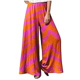 Sporthose Damen Kurz Lose Bauchweg Hose Damen Mit Blumen Fahrradhose Hohe Taille Schlabberhose Casual Einfarbig Freizeithose Baumwolle Leinen Strandhose Sommerh Sporthose Frauen,Orange,5XL