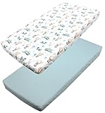 TupTam Baby Spannbettlaken Kinder Spannbetttuch für Babybett Kinderbett 2er Pack, Farbe: Füchse im Flugzeug/Grün, Größe: 90 x 200 cm