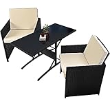 Casaria Polyrattan Gartenmöbel Set Cube Tisch 2 Stühle 7 cm Auflagen 5 cm Rückenkissen Draußen Platzsparend Wetterfest Terrasse Balkon Möbel Sitzgruppe