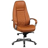 AMSTYLE Bürostuhl AUSTIN Echt-Leder Caramel Schreibtischstuhl XXL Polsterung Chefsessel hohe Rückenlehne mit Kopfstütze Design Drehstuhl Hartbodenrollen Drehsessel höhenverstellbar Wippfunktion hoch ?