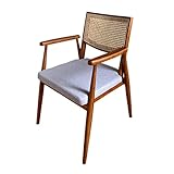 TKHP Massivholz Esszimmerstuhl, Home Rattan Küche Esszimmerstuhl, Outdoor Balkon Freizeit Sessel, Faul Rückenlehne Hölzernen Einzelsitz Stuhl (Color : Walnut, Size : 54 * 59 * 83cm)