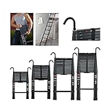 Teleskopleiter 3.2m Aluminum Ausziehbare Leiter mit Abnehmbarem Haken Anti-Rutsch Mehrzweckleiter Ausziehbar Tragbare Leiter für Loft/Kletterdach/Indoor Outdoor Arbeiten (Schwarz)