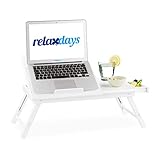 Relaxdays Bambus Laptoptisch, höhenverstellbarer Laptopständer für Bett und Sofa, mit Schublade, HBT: 24x60x35cm, weiß, Größe