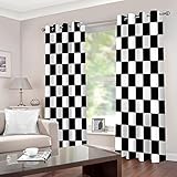 Vorhänge Blickdicht Verdunkelungsvorhang Gardinen Mit Ösen 260X280cm(HxB) 2Er Set 3D Schwarz-Weißer Geometrischer Karierter Druck Druck Schlafzimmer Wohnzimmer Fensterdekoration Schallschutz Vorhang