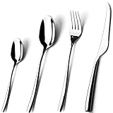 Modern Besteck Set 6 Personen,COPOTI 24 Teilig Edelstahl Luxuriöser Runder Griff Messer Und Gabel Löffel Set,Spülmaschinenfest Rostfrei.