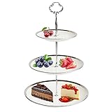 Etagere Porzellan 3 Etagen, Etagère weiß 3 stöckig für Desserts, Kuchen, Käse, ServierStänder für Obst, Ablagefächer für Partys, Hochzeiten, Silber