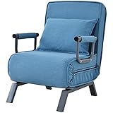 LMYYDES Schlafsessel klappbar, Gästebett Klappsessel Sofabett Bettsessel Klappeinzelbett, Schlafsofa Sessel, verstellbare Rückenlehne, inkl. Kissen, bis 150kg belastbar,187x60x26cm,Blue