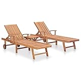 BULANED Sonnenliegen 2 STK. mit Tisch, Gartenliege, Liegestuhl, Sonneninsel Outdoor, Sonnenstuhl, Gartenmöbel, Bäderliege, Relaxliege, Terrasse, Teak Massivholz
