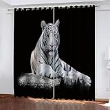 Vorhänge Schlafzimmer Modern 2Er Set Blickdicht Schwarz-Weiß-Tiger Mit Ösen 170X200Cm Verdunklungsvorhänge Sonnenabweisende Abdunkelnde Vorhänge Thermovorhang Hitzeschutz Gardinen Wohnzimmer