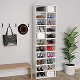 JUNZAI Schuhschrank, Shoe Cabinet, Schuhregal, Schuhe Schrank, Flurschrank, Schuschrankkommode, Hochglanz-Weiß 54×34×183 cm Spanplatte