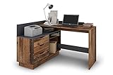 byLIVING Winkelschreibtisch Belfast/Rechts oder Links montierbar / 3 Schubkästen/Old Wood-Optik - anthrazit/Bürotisch/Eckschreibtisch/Schreibtisch/B 129, H 83,5, T 105 cm