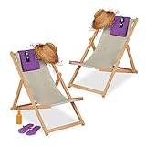 Relaxdays Liegestuhl Holz, klappbarer Sonnenstuhl, Outdoorliegestuhl für Garten, Buchenholz, HxBxT: 89x58,5x90,5 cm, rot, 10037528