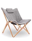 Klappstuhl Liegestuhl Gartenliege Lounge Sessel Modern Design Hochlehner TV Relaxliege Stühle Klappbar Mit Holz und Stoff Für Camping Drinnen und Draußen Hellgrau