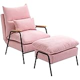 HOMCOM Ohrensessel mit Hocker, Relaxsessel, Fernsehsessel mit neigbarer Rückenlehne, Kissen, Sessel mit Ottomane, Polsterstuhl, TV-Sessel für Wohnzimmer, Schlafzimmer, Rosa, 68 x 91,5 x 88 cm