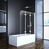 Goezes Duschwand für Badewanne, 130x140cm 3-teilig faltbar Duschwand Badewannenaufsatz Duschtrennwand Duschabtrennung für Badewanne mit 6mm Nano Glas