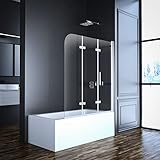 Goezes Duschwand für Badewanne, 130x140cm 3-teilig faltbar Duschwand Badewannenaufsatz Duschtrennwand Duschabtrennung für Badewanne mit 6mm Nano Glas