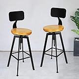KenSyuInt Barhocker mit Rückenlehne Holz Barhocker Metall Lehne Stuhl Verstellbar Frühstück Stühle Barstühle mit Fußstütze Hochsitz Stuhl für Esszimmer, Küche, Theke, Bar, 2er Set