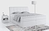 MKS MEBLE Boxspringbett Doppelbett - Polsterbett mit Multipocket-Matratze und Topper - Kunstlederbett mit Bettkasten - Weiß Stauraumbett - H3 -DIEGOS