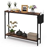 Greethga Konsolen Tisch, Schmaler Sofa Tisch mit Ablage und Kleinem Magazin Fach, Industrieller Eingangs Tisch