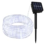 Lamker 10M 100 LEDs Lichterschlauch Solar Außen 8 Modi Dimmbar Weiß Licht Lichterketten Wasserdicht Lichtschläuche Lichterkette für Garten Balkon Terrasse Weihnachten Party LED Schlauch Dekoration