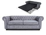 Schlafsofa Chesterfield Asti Bis 3-Sitzer, Sofa mit Schlaffunktion, Couch 3-er, Couchgarnitur, Sofagarnitur, Holzfüße, Polstersofa (Grau (Capri 09))