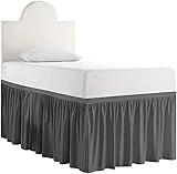 Rüschen-Bettrock, Doppelbett, XL, College Schlafsaal – extra langer Schlafsaal – verlängerter Bettrock Twin XL, perfekt für Hochschule Hochbett – Dunkelgrau