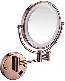 FORTTS Make-up-Spiegel zur Wandmontage, Badezimmerspiegel mit 5-facher Vergrößerung, runder Make-up-Spiegel mit 360-Grad-Drehung for Make-up, wiederaufladbar über USB (Color : Rose Gold)