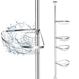 Lvhecforhm Teleskop Duschregal, 110-280cm Duschregal Teleskop Ohne Bohren, Teleskopregal Bad mit 4Ablagen und Haken, Dusche und Badewanne, Edelstahl Badregal Platzsparendes Höhenverstellbares