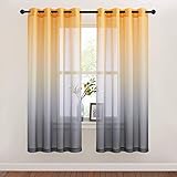 NICETOWN Gelbe & Graue Gardinen Wohnzimmer Modern 2er Set - H 175 x B 140 cm Leinenoptik Vorhang Farbverlauf Gardinen Halbtransparent Fenster Vorhänge für Schlafzimmer Ösenschal, Gelb+Grau