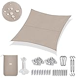 Sekey Sonnensegel Wasserdicht 3x3m Quadratisch mit Edelstahl Befestigungs Kit PES Polyester, Sonnenschutz 95% UV Schutz Windschutz Reißfest Wetterfest, für Balkon Garten, Taupe