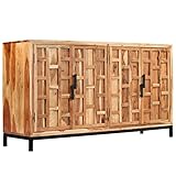 JUNZAI Sideboard, Kommode Schlafzimmer, Schlafzimmer Möbel, Esszimmer Schrank, Komodenschrank, Büromöbel, Buffetschrank, Akazienholz Massiv 145 x 40 x 80 cm