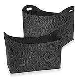 UISEBRT 2 Stück Kaminholztasche aus Filz Holzkorb XL Kaminholzkorb Holztasche mit verstärkten Griffen, Filztasche für Holz Kaminholz Zeitungen, 55 x 30 x 40cm, Dunkelgrau