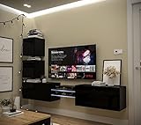 Furnitech Andzelika Moebel AN97 Modernes Wohnzimmer Wohnwand Wohnschrank Schrankwand Mediawand TV-Schrank Möbel (LED blau, AN100-21B-HG1-1C)