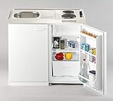 Respekta Levin Miniküche aus Holzwerkstoff / kleine Küchenzeile mit Kühlschrank, Kochfeld und Spüle / 60T x 100B x 87H cm / Weiß
