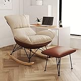 YCKEGEW Weicher Schaukelstuhl Mit Fußhocker Design, Bequemer Gepolsterter Schaukelstuhl Glider Schaukelsessel, Wohnzimmer Sofa Schaukelstuhl Ruhesessel Für Kleinen Raum (Color : Brown+White)