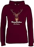 Pullover Damen Hoodie Frauen personalisiert mit Namen - Weihnachten Geschenke Christmas - Pixel Hirsch mit Wunschtext - S - Burgundrot - 2022 Weihnachts Pulli weihnacht Hoody weihnachtliche - JH001F