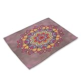 Platzsets Abwaschbar Lila Gelb Mandala Tischsets Abwaschbar Baumwolle Leinen Platzdeckchen Abwaschbar Tischset Filz Hitzebeständig Platzset Filz Antifouling Tischset Kinder 30x45 6 Pcs