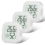 Flintronic Mini LCD Thermometer, 3 Stück Digital Thermometer Innen, Hygrometer Innen, Thermometer Hygrometer, Kabelloses, Luftfeuchtigkeit Meter für Babyzimmer Wohnzimmer Büro Gewächshaus(Weiß)